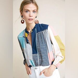 The Odells Anthropologie Colorful Striped Patchwork Blouse